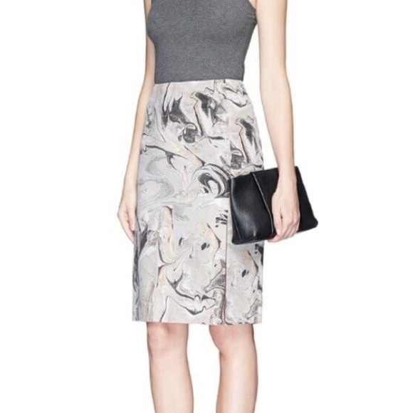 Theory Phereniki Marble Print Silk Straight Pencil Skirt Side Slit - Sz 4 - Picture 1 of 16